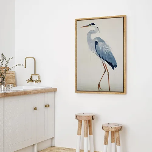 Miniatura 4 de wall26 Lienzo enmarcado para pared, acuarela, azul pastel, garza, galápagos, aves, animales, ilustraciones de naturaleza salvaje, arte moderno