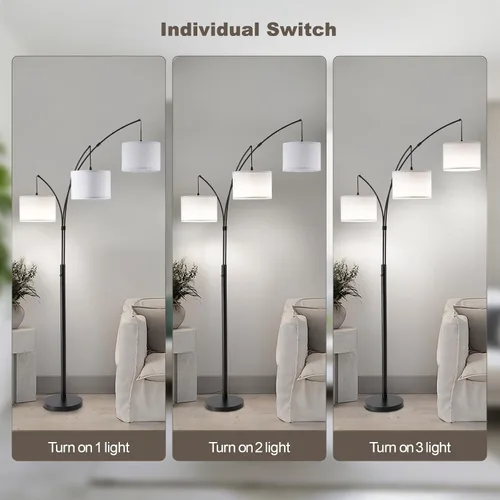 Miniatura 4 de Lámpara de pie con control remoto, lámparas de pie de arco de 3 luces para sala de estar, lámparas de pie altas de 2400 lm con pantallas blancas