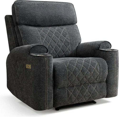 Miniatura 9 de HAOMARKETS Silla reclinable eléctrica, sillón reclinable eléctrico de tela suave con portavasos de metal, sillas reclinables de alta resistencia