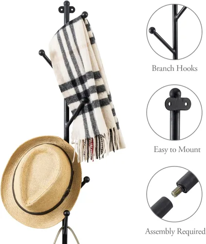 Miniatura 4 de MyGift Perchero de Pared de Metal Negro Mate con 6 Ganchos para Entrada y Sombreros