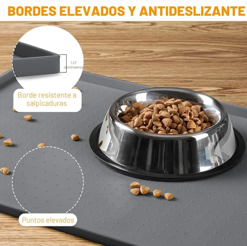 Miniatura 3 de Hubulk Tapete de alimentación para perros, 100% impermeable, de silicona de grado alimenticio, mantel individual para alimentos y agua para Gris