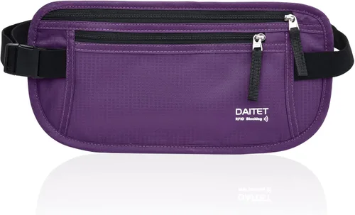 Miniatura 24 de DAITET Cinturón de dinero, soporte para pasaporte, cartera de viaje oculta segura con bloqueo RFID, riñonera encubierta (negro), Negro, Rfid