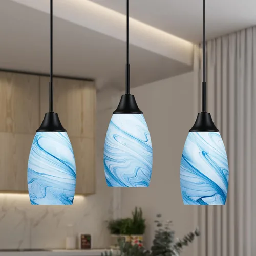 Miniatura 27 de Viinew Mini Lámpara Colgante de Vidrio, 1-Luz de Vidrio Artístico Ovalado Blanco Soplado a Mano Lámpara Colgante Suspendida para Isla de Cocina