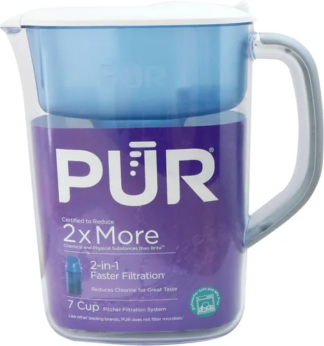 PUR Jarra con filtro de agua de 7 tazas, más limpia, agua de gran sabor, apta para lavavajillas, potente, filtración más rápida, diseño de tapa