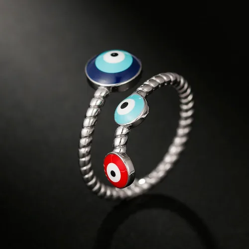 Miniatura 4 de Winssigma Anillo de mal de ojo para mujer, chapado en oro, circonita cúbica colorida para protección de fe turca para mujer