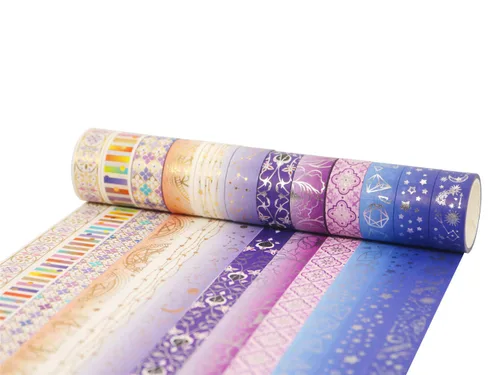 Miniatura 4 de YUBBAEX Galaxy - Juego de cinta adhesiva Washi con estrellas púrpuras decorativas, cinta adhesiva de lámina plateada y dorada para arte, Noche