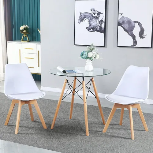 Miniatura 2 de Mesa de comedor redonda pequeña de 31.5 pulgadas para 4 personas, cocina, hogar, ocio, patas de madera, vidrio
