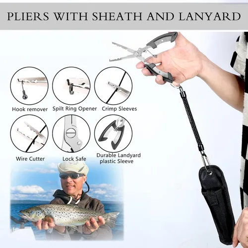 Miniatura 7 de Sosation 134 Piezas Herramienta de Pesca Herramienta de Pesca y Equipo Regalo para Adultos, Removedor de Anzuelos, Kit de Alicates, Mochila Caqui