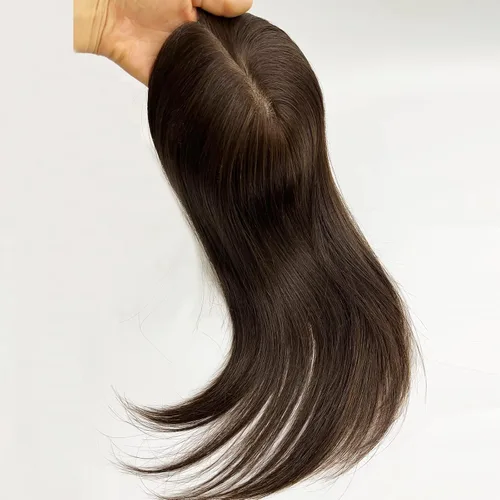 Miniatura 12 de MorningWigs Cubrecabello humano real para mujer, piezas de cabello de 4.7 x 5.1 in, base de seda completa con 3-4 clips para adelgazar el cabello