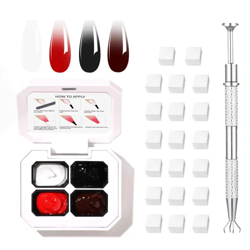 Miniatura 31 de Finger Secret - Juego de 9 colores de esmalte de uñas de gel Ombre Pat, paleta de esmaltes de gel con 20 esponjas de uñas para arte de uñas de gel
