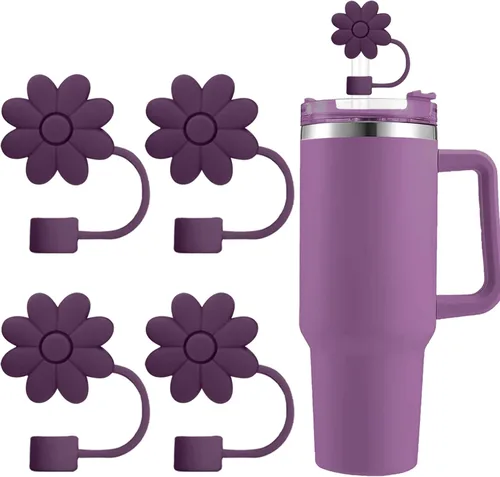 Miniatura 12 de Cubiertas de pajitas con flores SEMATA para tazas Stanley de 30 y 40 oz con asa, accesorios de 4 piezas, tapas de pajita de silicona reutilizables