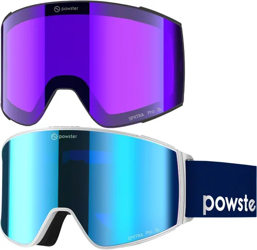Miniatura 6 de Powster - Gafas de esquí OTG, gafas de snowboard magnéticas, lente intercambiable sin marco, protección UV, antiniebla, para patinaje móvil