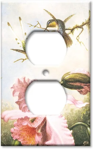 Art Plates - One Gang Duplex - Placa decorativa de pared metálica con tapa de salida - Cabeza: orquídeas y colibríes - - (Hecho en EE. UU.)