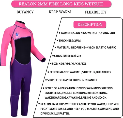 Miniatura 6 de Kids Full Wetsuit Toddler Boys Girls and Youth 2.5mm 3mm Neoprene Child Wet Suit Back Zipper Thermal Swimsuits for Diving Surfing Swimming Water