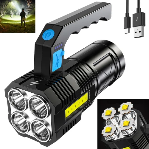 Wrrozz - Linterna LED recargable USB, luz táctica de alto lúmenes con luz lateral, 4X LED, linternas superbrillantes ampliables, portátiles para