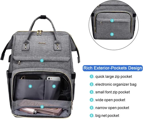 Miniatura 6 de LOVEVOOK Mochila de enfermera para laptop para mujer con estuche para estetoscopio y puerto de carga USB, mochilas de viaje antirrobo, bolsa