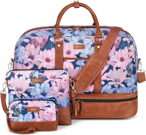 Miniatura 32 de IBFUN Bolsas de fin de semana para mujer, bolsa grande de lona para viaje, bolsa de viaje con compartimento para zapatos, 21 pulgadas, juego de 3