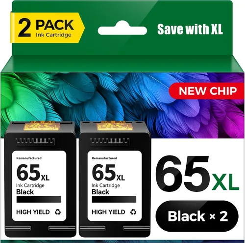 Cartuchos de tinta 65XL color negro, 2 unidades, repuesto de alto rendimiento para HP 65 65XL, tinta funciona con HP Envy 5055 5052 5058 5000 5070