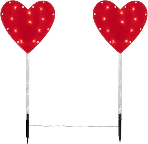 Miniatura 7 de Marcador de camino para el día de San Valentín, 4 unidades, diseño de corazón rojo, luces transparentes