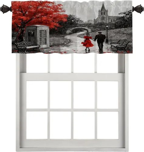 Miniatura 110 de Cortinas opacas de cocina con pintura al óleo de Europa rosa y negra para ventanas, cenefas opacas modernas de torre Eiffel de poliéster multicapa