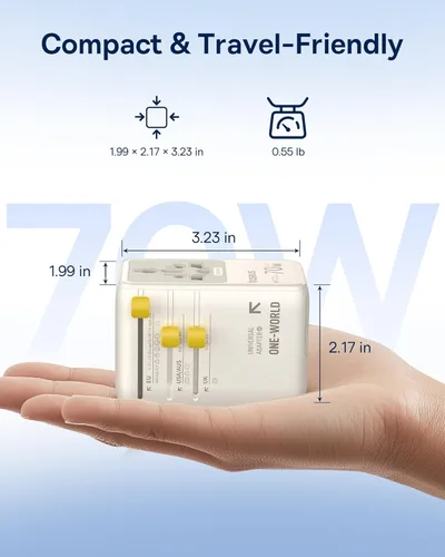 Miniatura 6 de Baseus Adaptador de viaje universal de 70 W con cable retráctil, adaptador de enchufe internacional 6 en 1, cargador de pared USB-C PD de carga