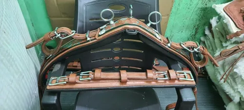 Miniatura 2 de Arnés de conducción de cuero de color marrón natural elegante de 3 tonos para carro de caballo solo en 4 tamaños