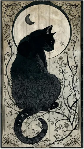 Miniatura 6 de Letrero colgante retro de Halloween en madera, arte de pared gótico de gato negro y luna con 2 ganchos en la parte posterior, obra de arte
