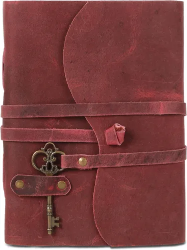 Miniatura 23 de Diario de cuero con papel de borde picoteado de 17,78x12,7 cm y llave vintage Cuaderno de escritura hecho a mano Cuaderno diario encuadernado