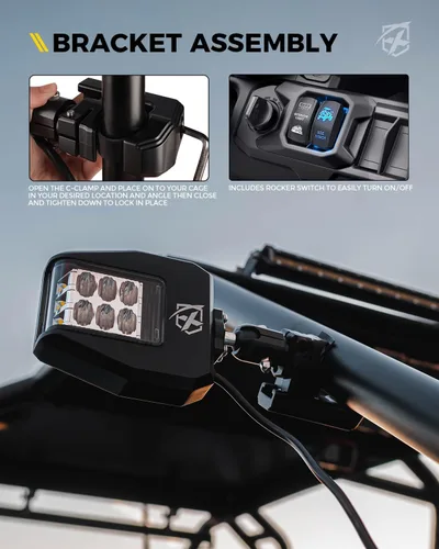 Miniatura 7 de Xprite UTV Espejos Laterales de Aluminio con Focos LED Lente Transparente Compatible con Barra de Jaula Antivuelco de 1.75"-2" para Pioneer Polaris