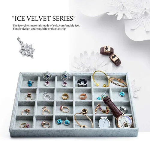 Miniatura 7 de Oirlv - Bandejas de terciopelo apilables para joyas organizador de joyas bandejas de almacenamiento
