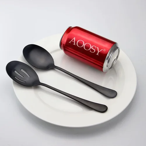 Miniatura 7 de AOOSY Juego de cucharas de servir de acero inoxidable mate negro de 8.7 pulgadas, cucharas de servir x 1, cucharas ranuradas x 1 Utilidades