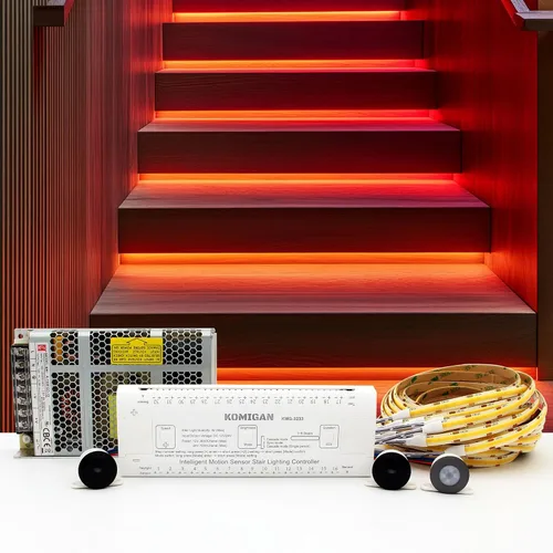Miniatura 9 de Kit de iluminación LED para escaleras con sensor de movimiento inteligente KMG-3233, tira de luz LED cortable de 40" para luces de escalera LED