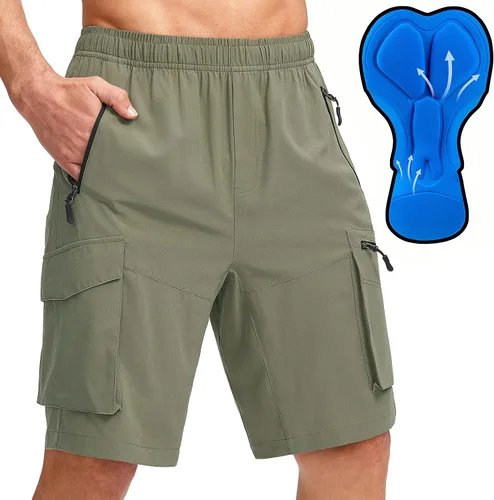 Bikewa Pantalones cortos de ciclismo de montaña para hombre, con acolchado 3D, ajuste holgado, con bolsillos con cremallera