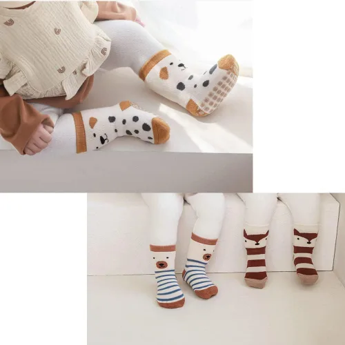 Miniatura 2 de Exegawe Calcetines antideslizantes para bebé 5 pares de calcetines gruesos y cálidos con agarres para niñas y niños calcetines antideslizantes