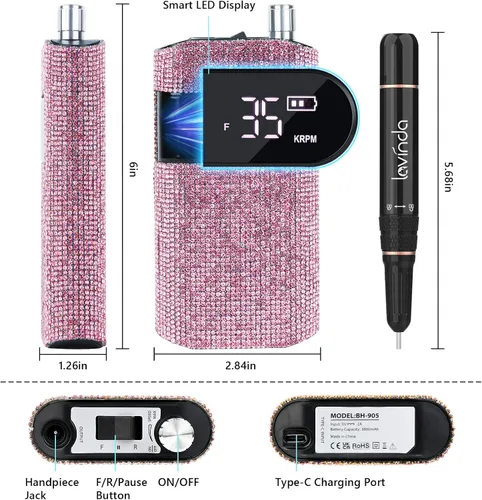 Miniatura 7 de Lavinda Lámpara de uñas UV de 54 W, lámpara de uñas LED UV inalámbrica para esmalte de uñas de gel y lima de uñas eléctrica de 35000 RPM para uñas