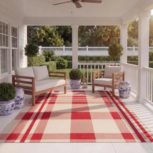 Miniatura 15 de SAFAVIEH Alfombra Lavable para Exteriores Colección Courtyard - 2'3" x 4', Beige y Azul, Patrón a Cuadros, No Desprende Pelusa y Fácil Limpieza