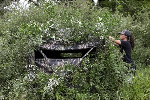 Miniatura 2 de HME Executioner 300D Cervidae Camo Tela resistente al agua, altura de pie 67 pulgadas, persiana emergente para tres personas