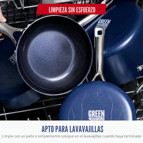 Miniatura 9 de Blue Diamond Juego de utensilios de cocina antiadherentes de 14 piezas, ollas y sartenes de cerámica de diamante, apto para lavavajillas