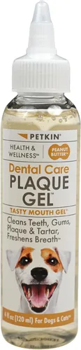 Petkin Gel removedor de placa, mantequilla de maní – Limpia dientes y encías, elimina la placa y el sarro – Refresca el aliento y blanquea los