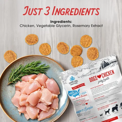 Miniatura 3 de Farmland Traditions Dogs Love Chicken Jerky - Golosinas para perros con solo 3 ingredientes y sin rellenos, bolsa de 6 onzas