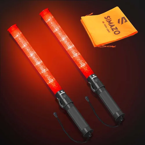 Miniatura 18 de 2 Piezas Varitas de Tráfico de Señalización de 21 Pulgadas con 3 Modos Intermitentes y 6 Luces LED, Bastón de Seguridad de Tráfico con Clip Lateral