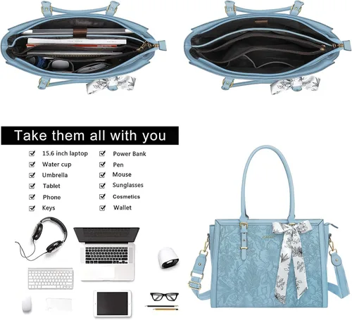 Miniatura 4 de MOSISO Bolsa para Portátil para Mujeres, 15.6-16 pulgadas Bolsa Tote de Piel Sintética Compatible con MacBook, HP, Dell, Asus Notebook, Bolsas