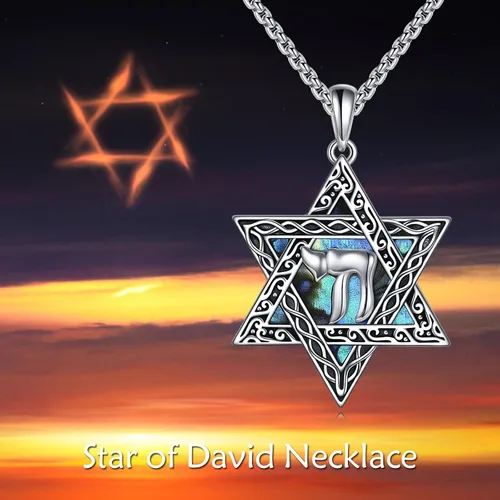 Miniatura 6 de CRMAD Collar de plata de ley con cruz de David, símbolo de paz, urnas, árbol de la vida, concha de abulón, joyería judía para mujeres y hombres