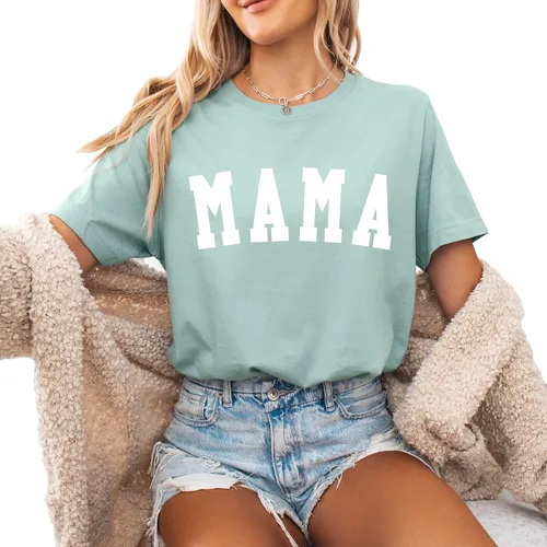 Miniatura 8 de Verita Culture Mom and Dad Shirts Women Mama Letter Printed T-Shirt Mama Graphic Tee Casual Short Sleeve Tops Tee White