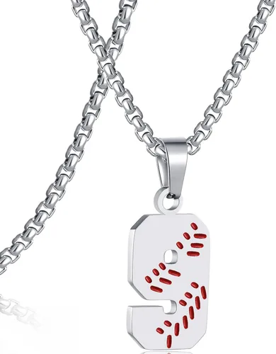 Miniatura 144 de SKQIR Colgante de número de jersey de béisbol para hombres y niños - Cadena de acero inoxidable para atletas - Negro