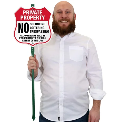 Miniatura 4 de SmartSign 12" x 11.5" Cartel de "Propiedad Privada No Solicitar No Merodear No Traspaso" Señal Octogonal de Patio con Estaca de 3 pies, Aluminio