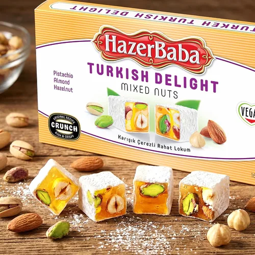 Miniatura 5 de Hazer Baba Delicias Turcas, Caja de bocadillos gourmet con nueces mixtas y sabor a vainilla, bocadillo tradicional vegano, Lokum turco, dulces