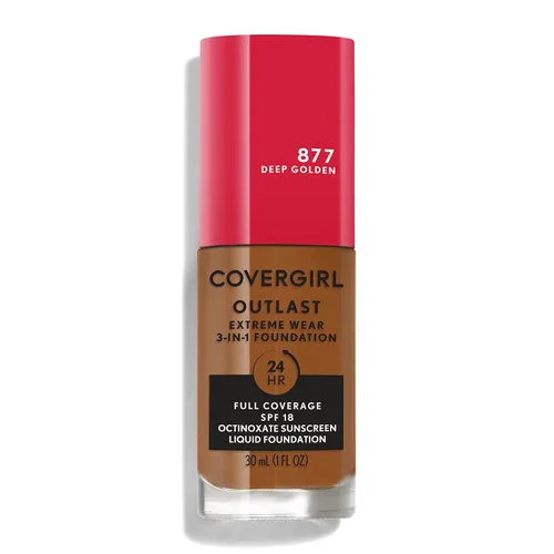Miniatura 9 de Covergirl Outlast Extreme Wear Base líquida 3 en 1 de cobertura completa, protector solar SPF 18, beige pulido, 1 onza líquida
