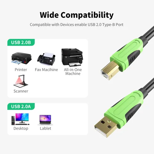 Miniatura 3 de XXONE Cable USB de 30 pies, tipo A-macho a macho B, chapado en oro para impresora/escáner