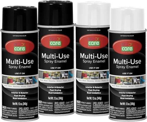 Miniatura 59 de Pintura en aerosol, 12 onzas, paquete de 6 (mezcla de colores cálidos: blanco brillante, rojo rubí, naranja, amarillo, marrón, negro brillante)